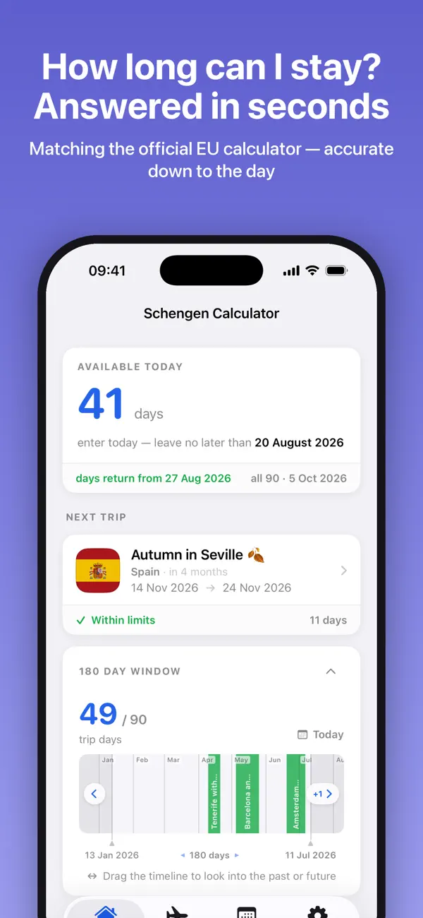 Screenshot #1 pour Schengen Calculator 90/180