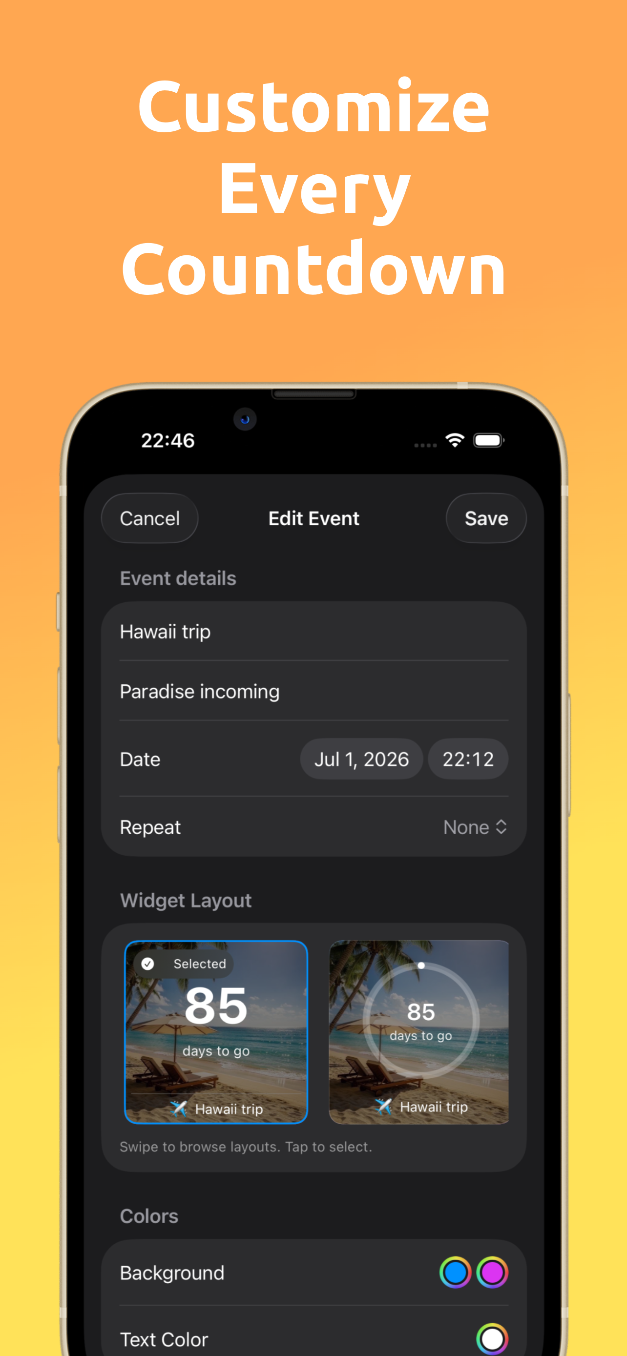 Countdown app widget