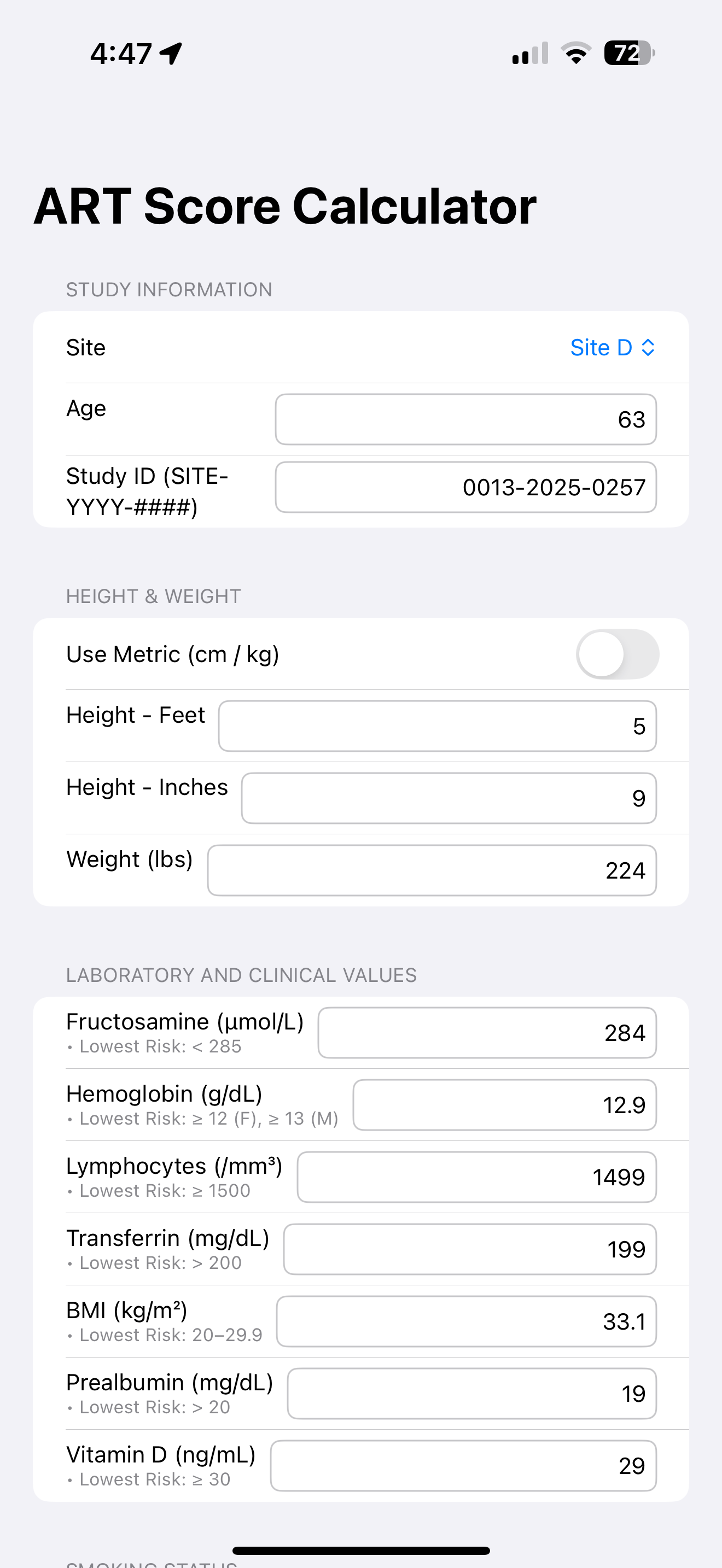 ART Score Calculator