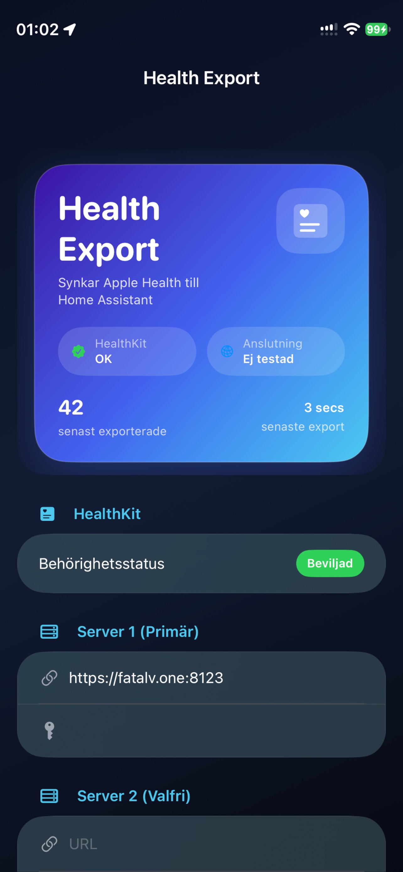 Screenshot 1 of Health Export To Homeassisant