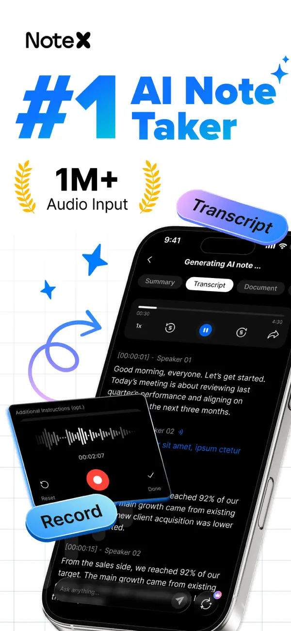 #1. NoteX: AI Notes & Meetings (iOS) Ved: Sota Labs