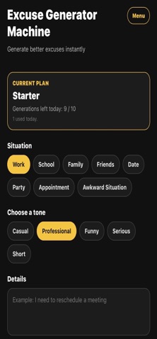 Excuse Generator Machine Screenshot 1 of 4