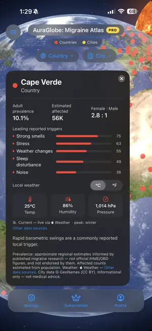 AuraGlobe: Migraine Atlas screenshot 1