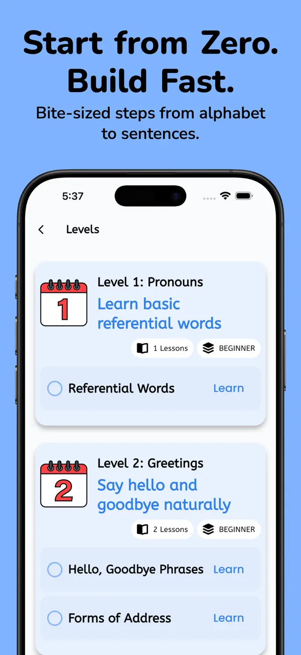 Learn Uzbek: For Beginners iOS app screenshot showing feature 3
