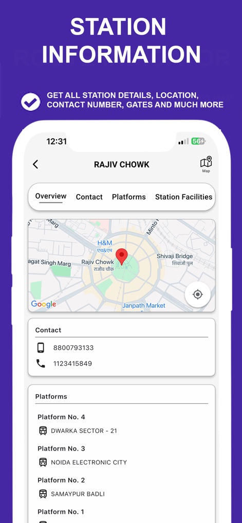 Delhi Metro Route Map and Fare - Explore detailed station overviews complete with contact information and specific platform details, ensuring travelers have all necessary location data.