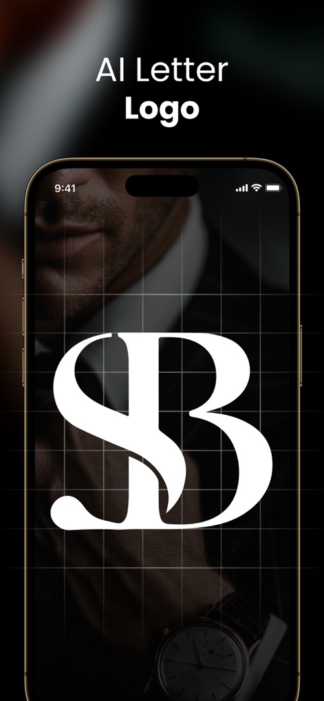 Arvin®: AI Product Photo Maker - Users can generate sophisticated letter-based logos, like the elegant "SB" design, with a professional background grid and subtle branding details.