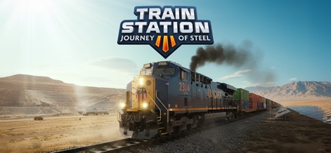 Train Station 3 - This opening screen showcases the game's bold title and a highly detailed diesel locomotive, setting the stage for an immersive railway experience.