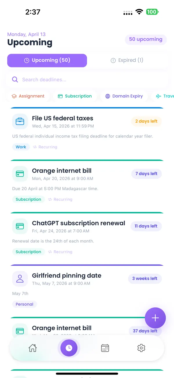 Screenshot #2 pour Simple Deadline Tracker