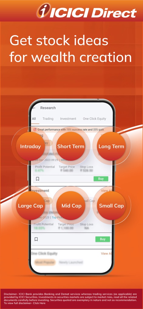 ICICI Direct-Stocks F&O MF IPO - Users can discover tailored investment strategies, categorized by timeframes like 'Intraday' and market caps such as 'Large Cap', to inform their decisions.