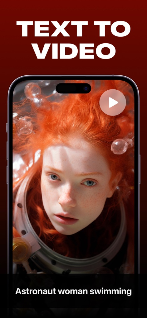 AI Video – AI Video Generator - See how the app transforms a simple text prompt like 'Astronaut woman swimming' into a stunning, play-ready video output.