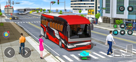 City Bus Simulator Road Trip - Questa schermata mostra l'esperienza di guida urbana realistica, con un bus cittadino dal design moderno (X) che naviga tra il traffico e i pedoni, e semafori attivi (Y) che regolano il flusso stradale.