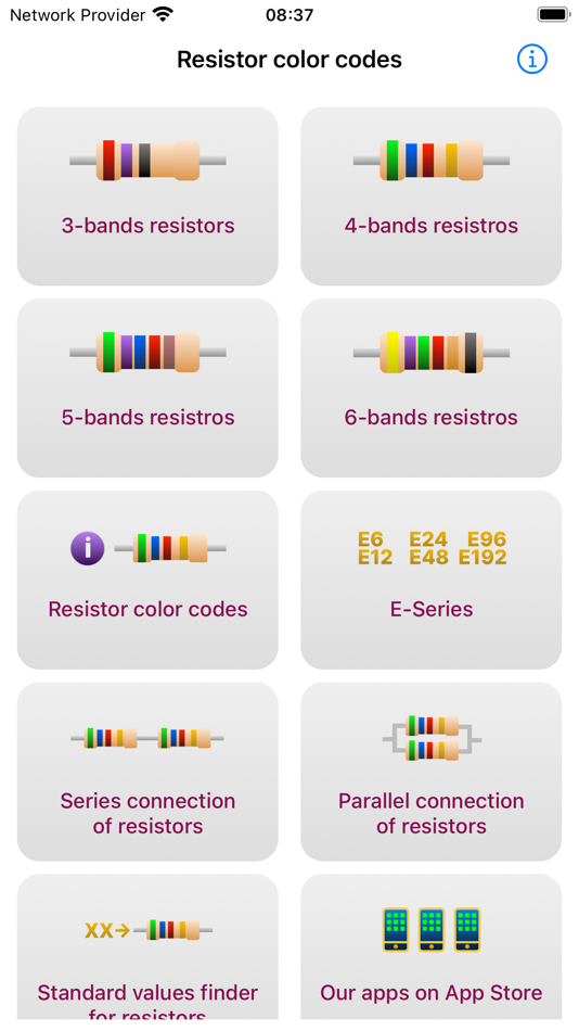 #1. Resistor color codes calc (iOS) De: ALG Software Lab