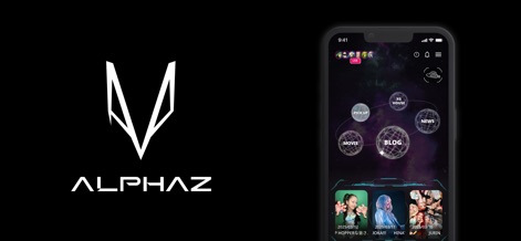 XG OFFICIAL FANCLUB "ALPHAZ" - The app's cosmic navigation interface guides users to exclusive content, featuring distinct categories like 'Movie' and 'Blog' for a curated experience.
