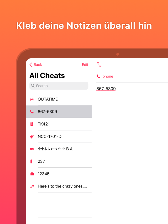 ‎Cheatsheet — Notizen-Widget Screenshot