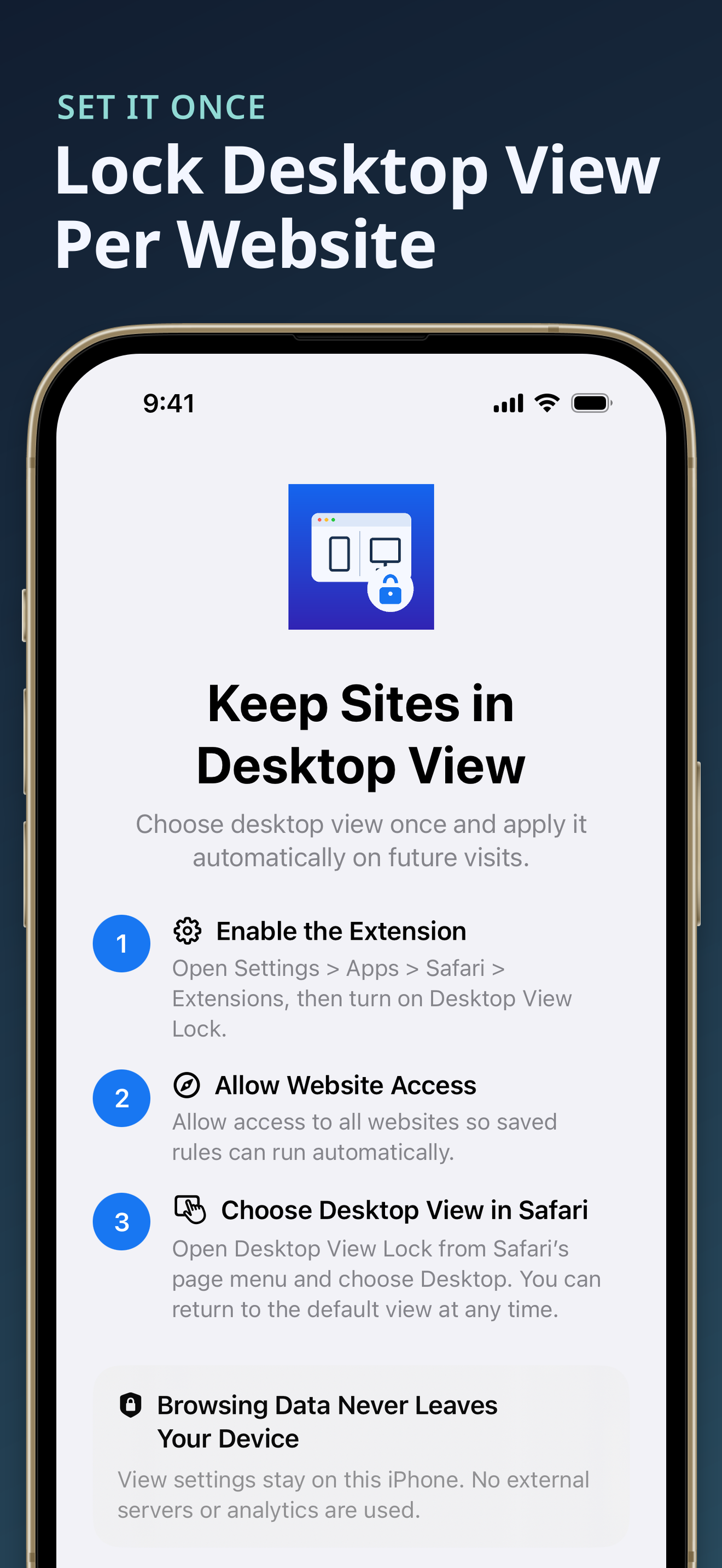 Desktop View Lock for Safari