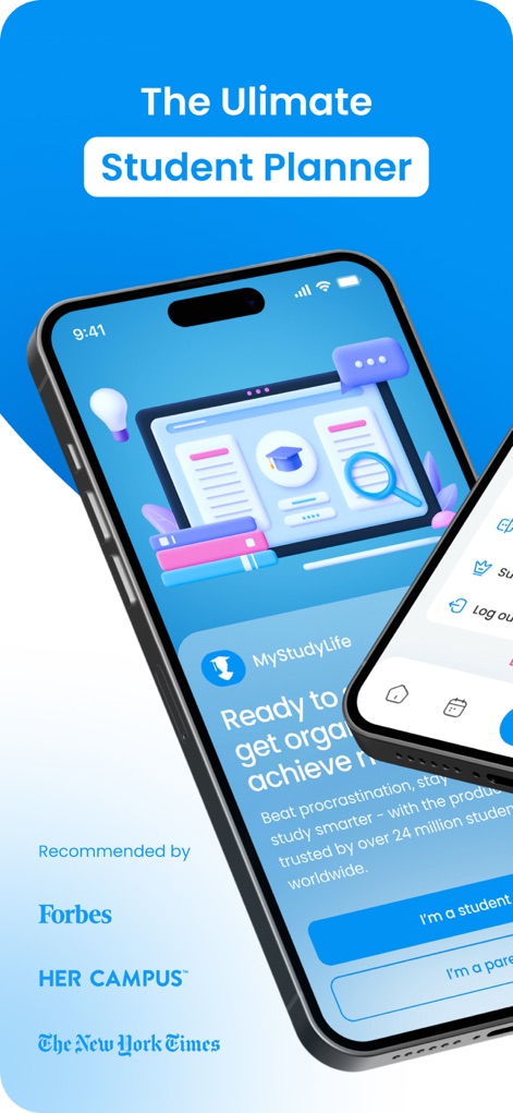 My Study Life - School Planner - Discover the app's streamlined onboarding experience and prestigious endorsements from Forbes and The New York Times, showcasing its trusted reputation.