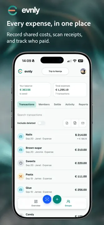 evnly: Group Expenses screenshot 1