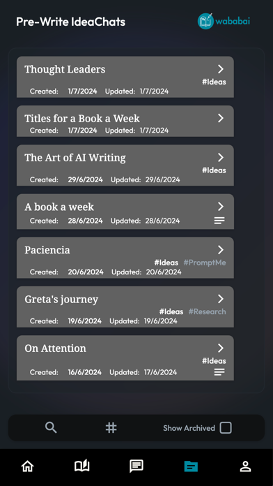 WABABAI Book Writing App Screenshot