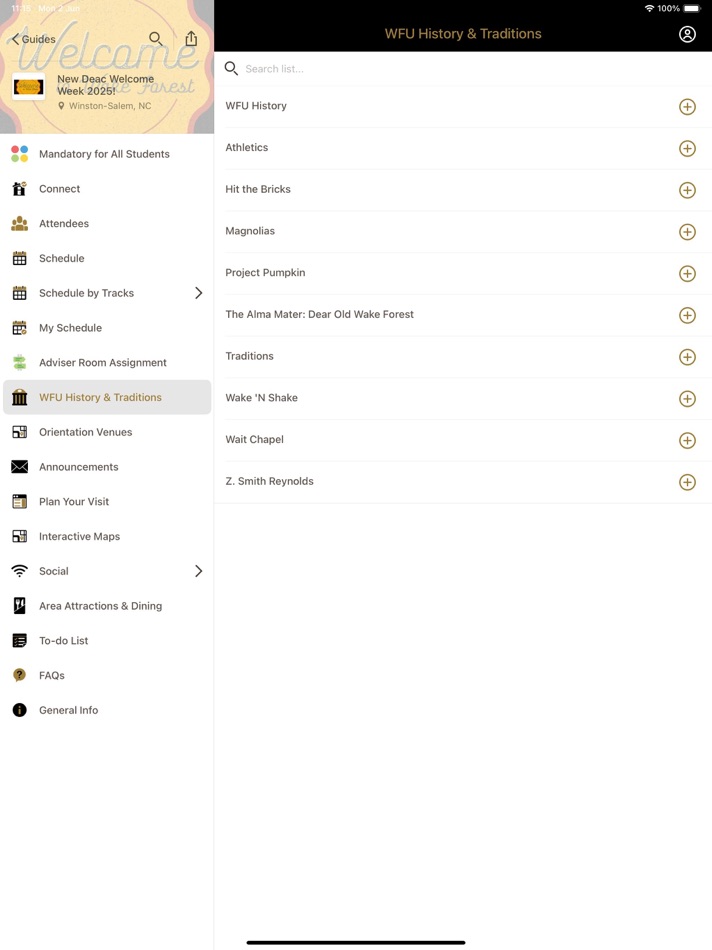 #3. WFU Orientation Programs (iOS) Podle: Wake Forest University