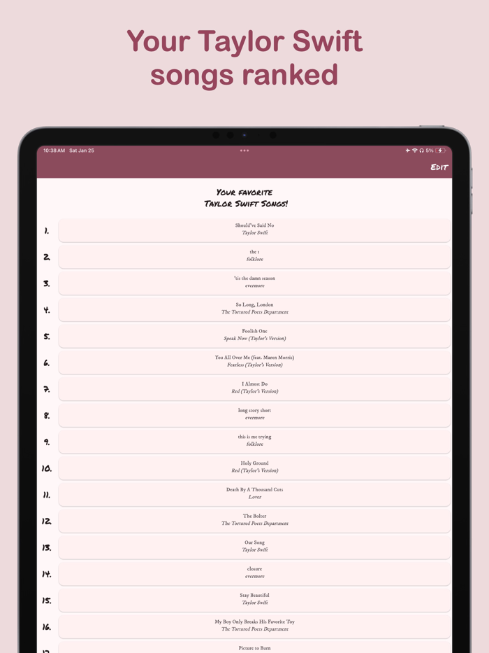 SwiftList Song Ranker