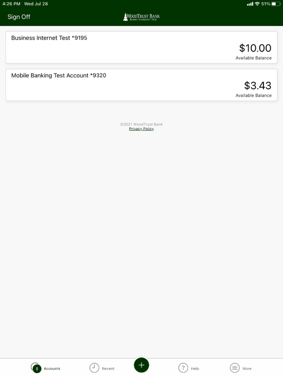 WoodTrust Bank Business Mobile iPad screenshot 2 - Finance app