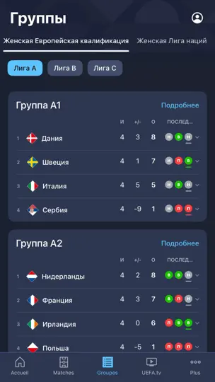Скриншот ЕВРО и Лига наций на iPhone 5