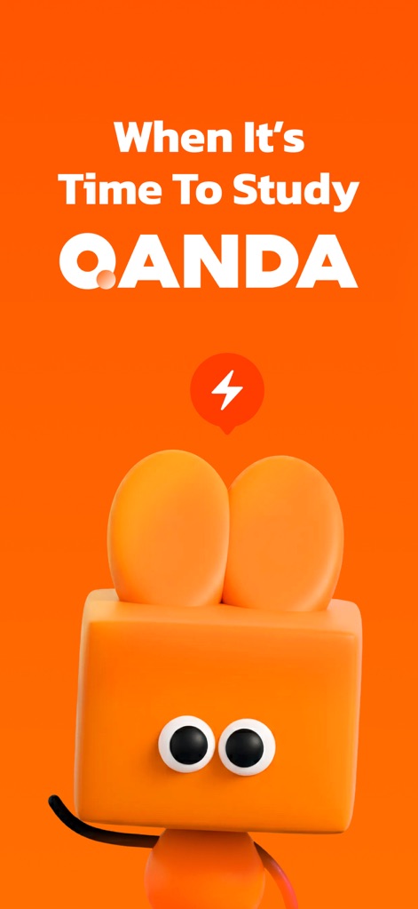 QANDA: AI Math & Study Helper - The app introduces its core purpose with a vibrant orange character and a motivating headline to kickstart learning.