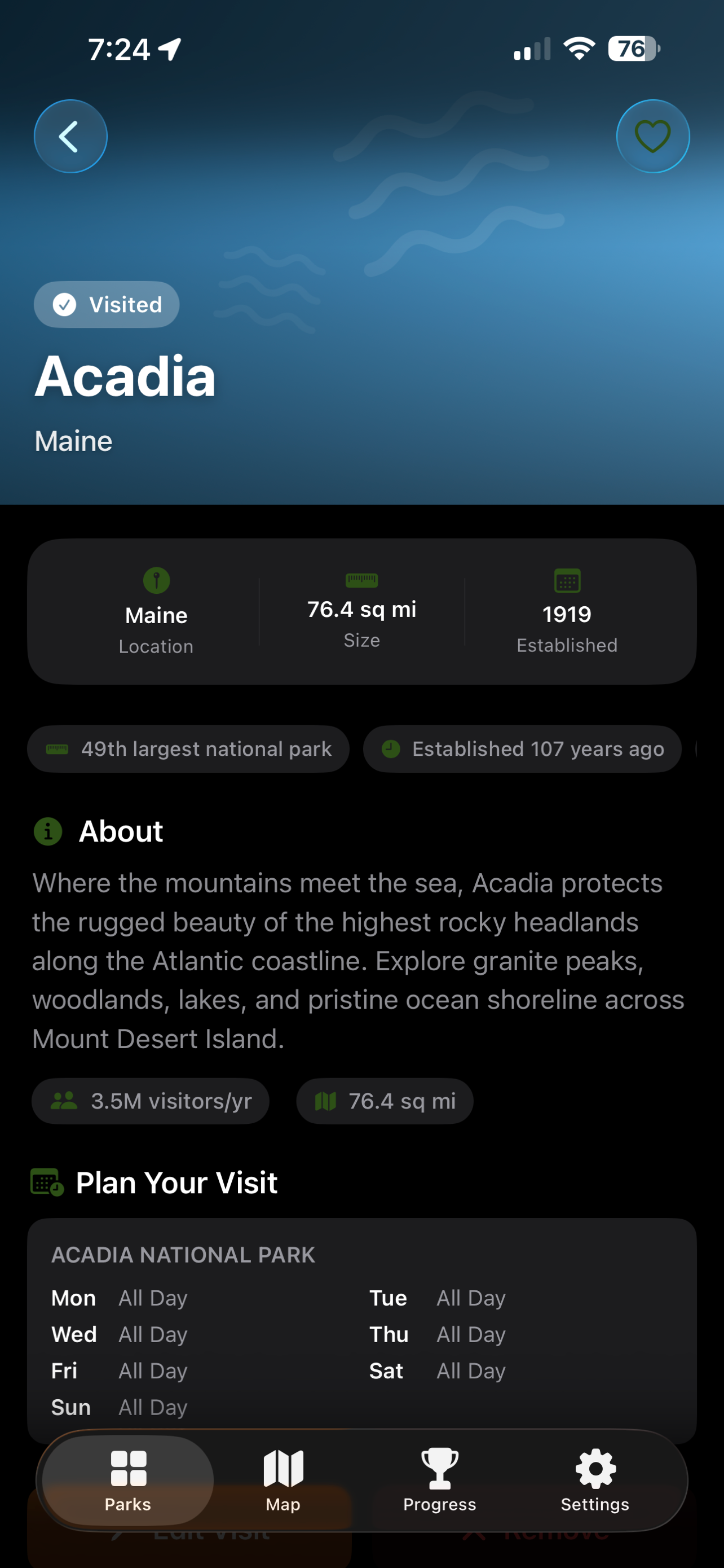 Park Visit Log screenshot 2