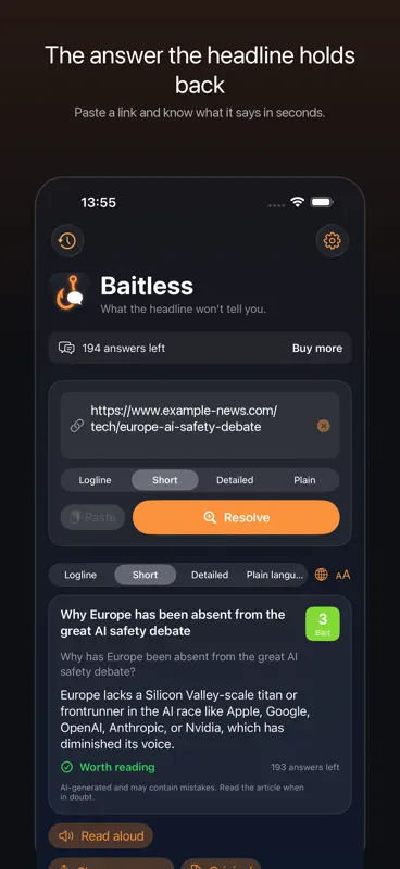 Baitless: Clickbait Decoder screenshot 1 of 5
