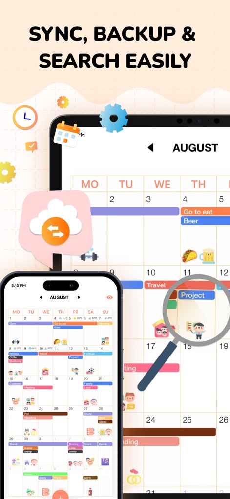 Cute Calendar : Agenda Planner - This tool ensures data safety through robust cloud sync and backup options, while also providing an efficient search function to quickly locate specific events or tasks.