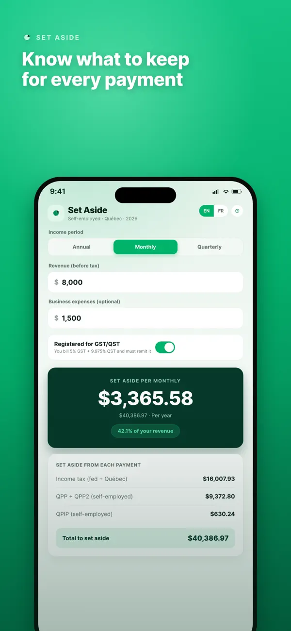 Screenshot #1 pour Set Aside: Freelancer Tax QC