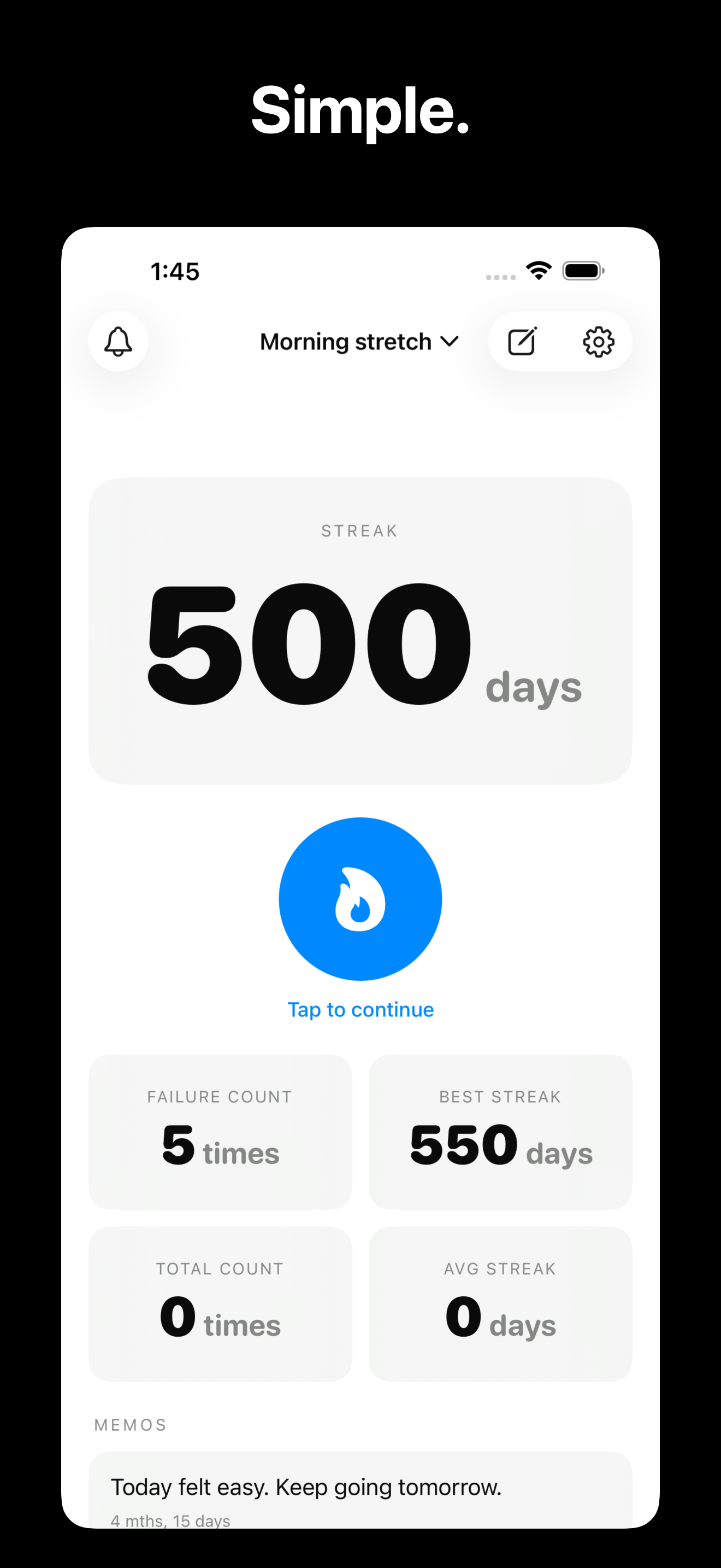 KeepGoing - Habit Tracker iOS screenshot 1 showing app interface