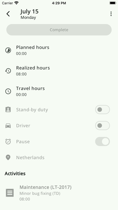 Timesheet application Screenshot