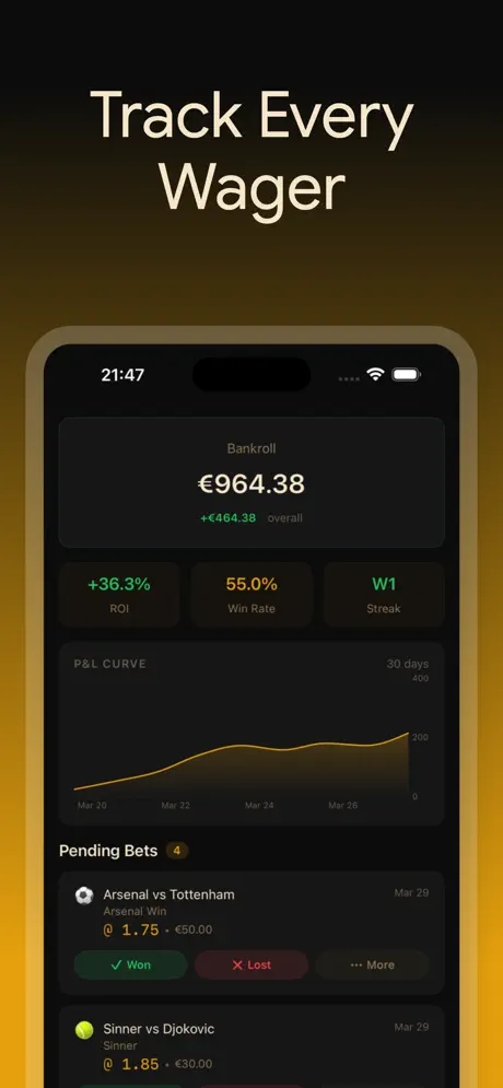 BetLog — Bet Tracker & Stats — iPhone screenshot 1