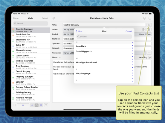 PhoneLog for iPhone & iPad iPad screenshot 2 - Productivity app