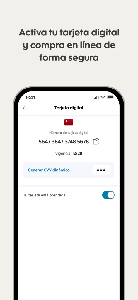 ScotiaMóvil MX - L'application facilite l'activation de la 'Tarjeta digital' pour des achats en ligne sécurisés et permet de 'Generar CVV dinámico' pour une protection accrue des transactions.