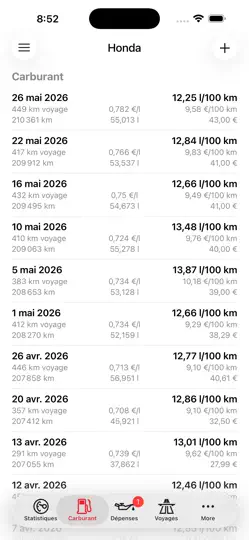 Capture d'écran de Road Trip MPG sur iPhone 3