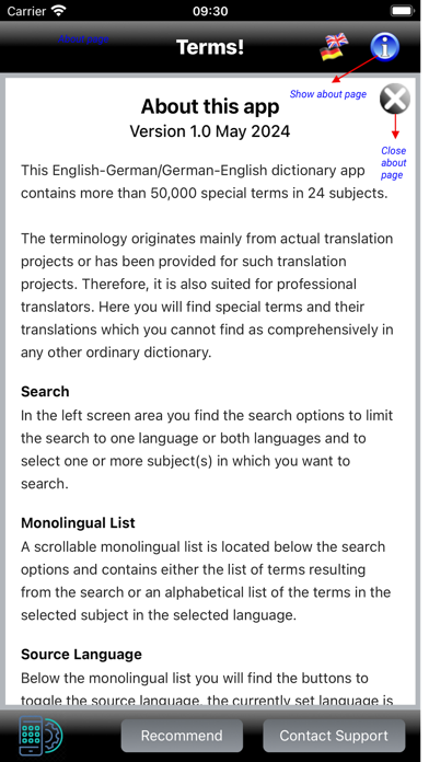 Terminologies Screenshot