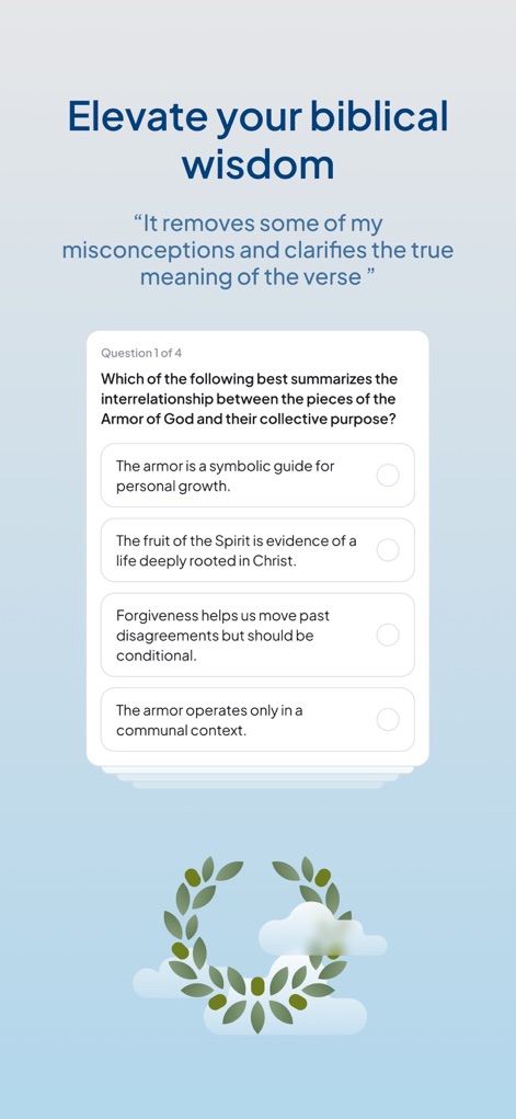 Duomo: Bible & Daily Devotions - Deepen biblical understanding through interactive multiple-choice quizzes and a clear radio button selection for answer choices.