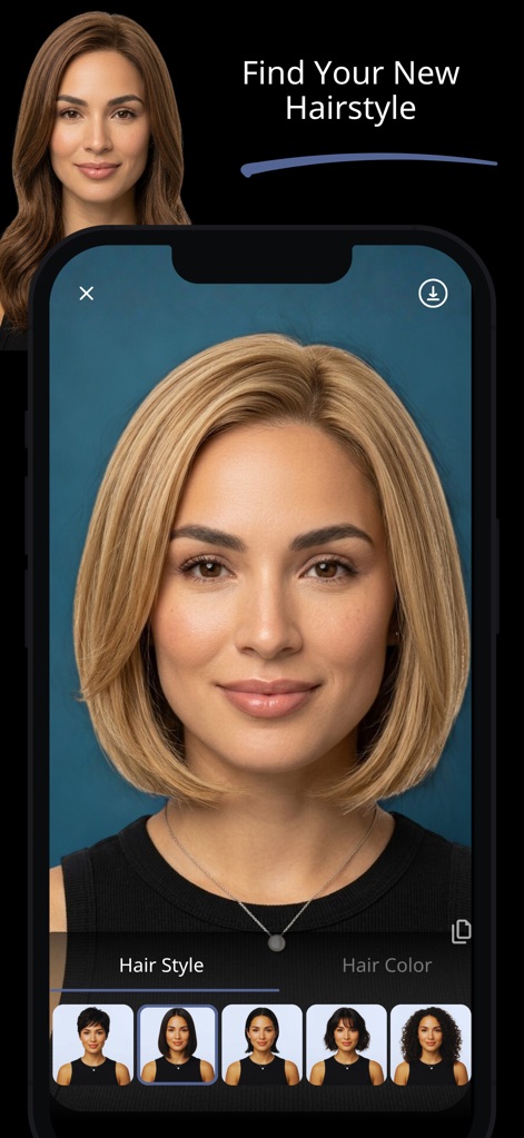 Kimo: AI Photo & Face Analyzer - Esplora nuove acconciature con facilità, applicando un taglio di capelli bob moderno e scegliendo tra le diverse opzioni di hairstyle disponibili.