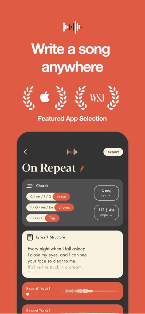 Demo: Songwriting Studio - See how the app facilitates comprehensive song creation with customizable chord progression blocks and dedicated multi-track audio recorders.