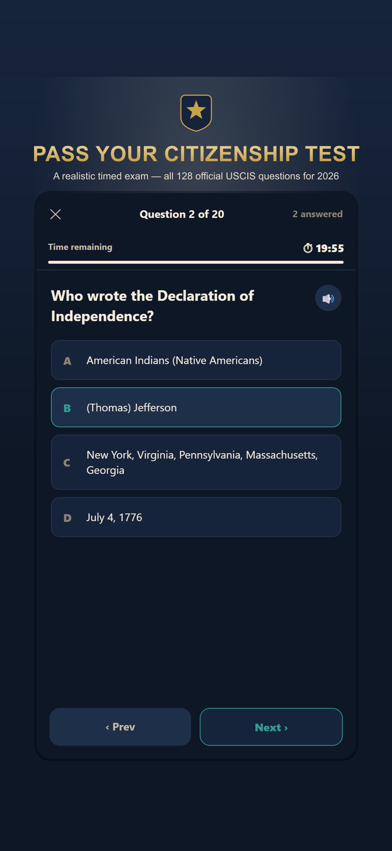 Screenshot 1 of US Citizenship Test 2026 Study