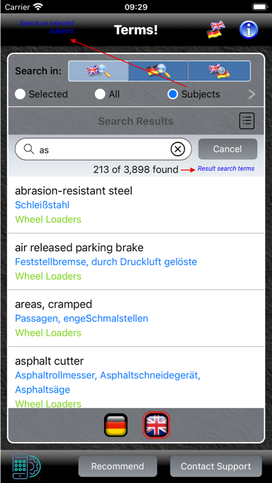 Terminologies Screenshot