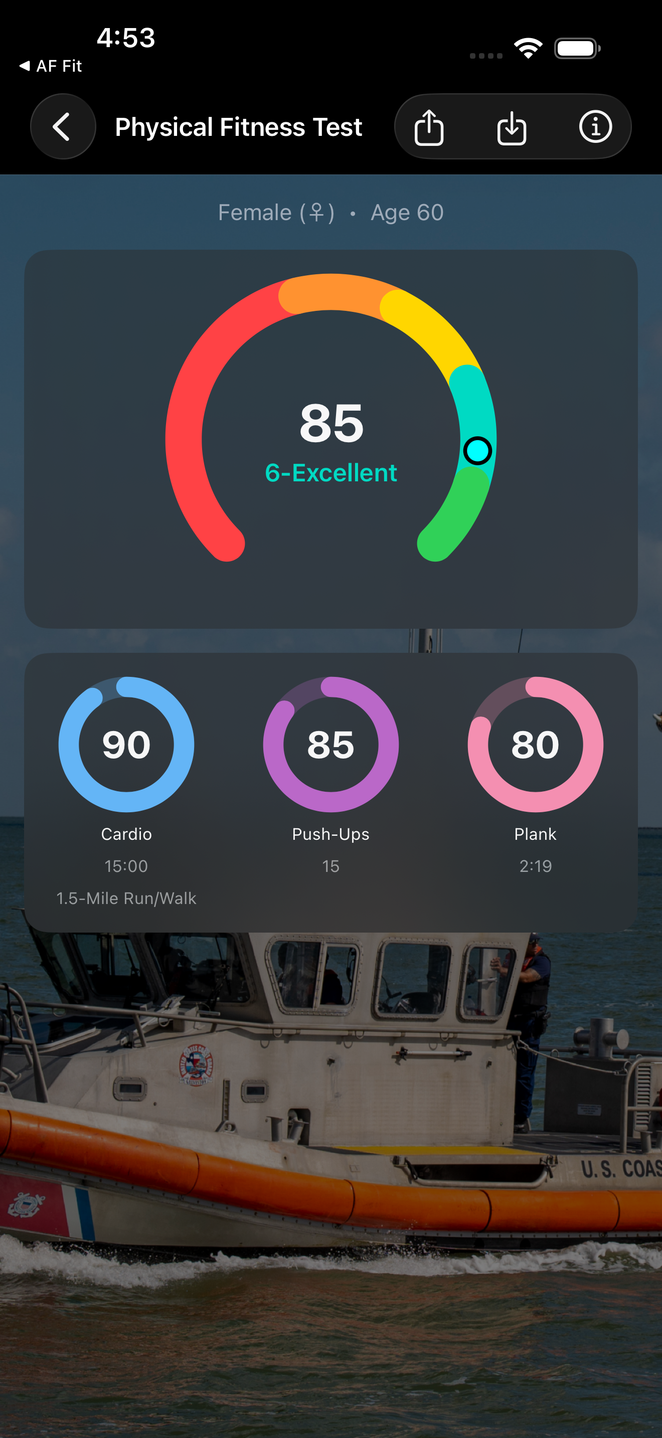 Coast Guard Fitness Calculator screenshot 3