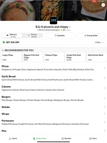 B&H pizzeria and chippy iPad screenshot