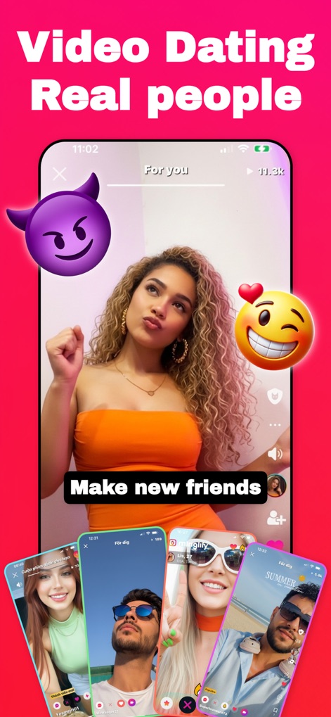Video Dating App - Minglify - See how the app showcases authentic video profiles and uses stacked cards for intuitive discovery, fostering new connections.