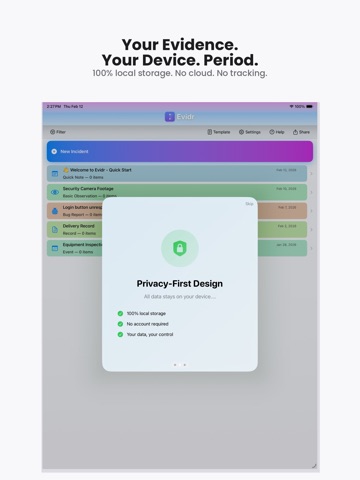 Evidr iPad screenshot