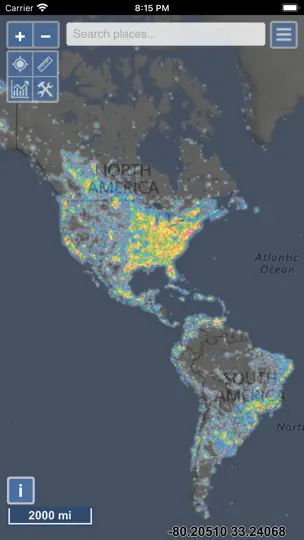 Captura de pantalla de Light Pollution Map en iPhone 1