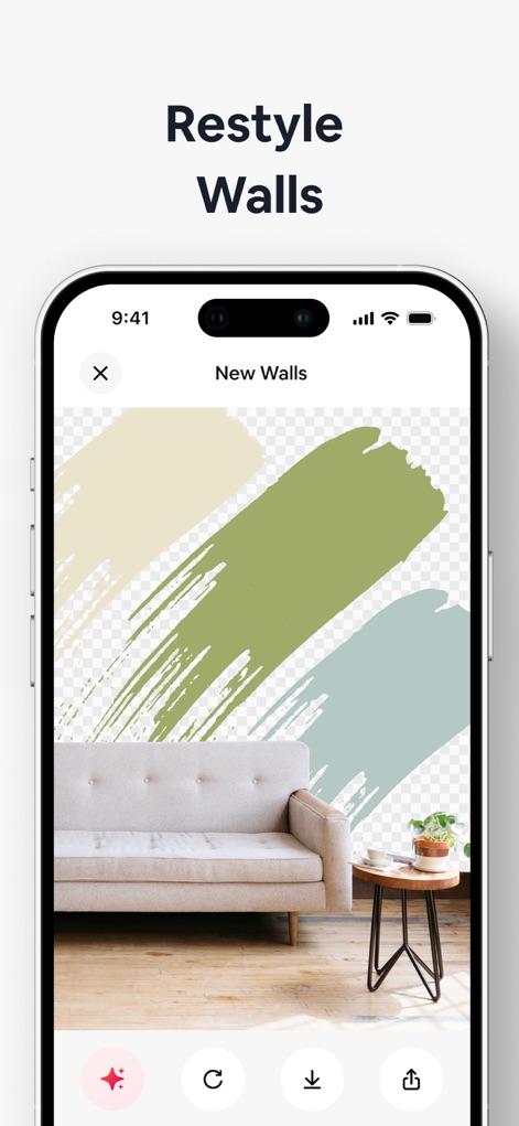 AI Home Decor-Interior Design - The app simplifies wall redesign, allowing users to preview various paint 'swatches' and seamlessly 'swap wall colors' within their existing room environment.