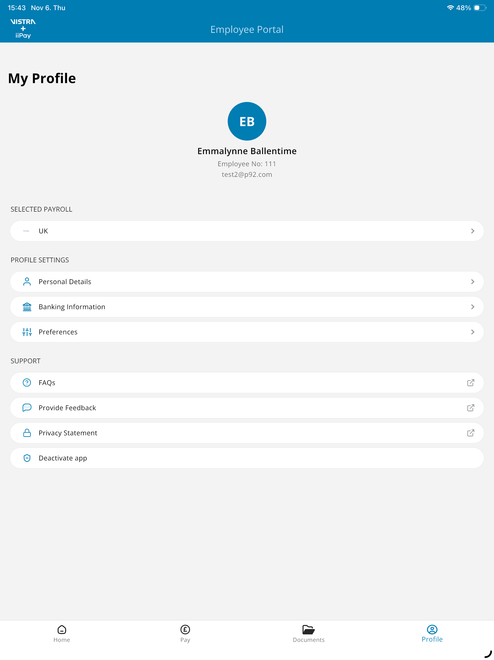 Vistra+iiPay: Employee Portal